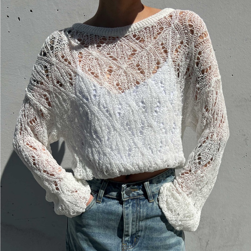Oak + Fort Patterned Crochet Sweater
